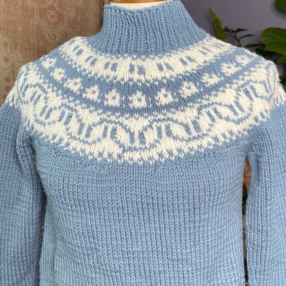 ♻️ SOLD Icelandic Pattern Handknit Chunky Sweater Retro Vintage S - Picture 4 of 16